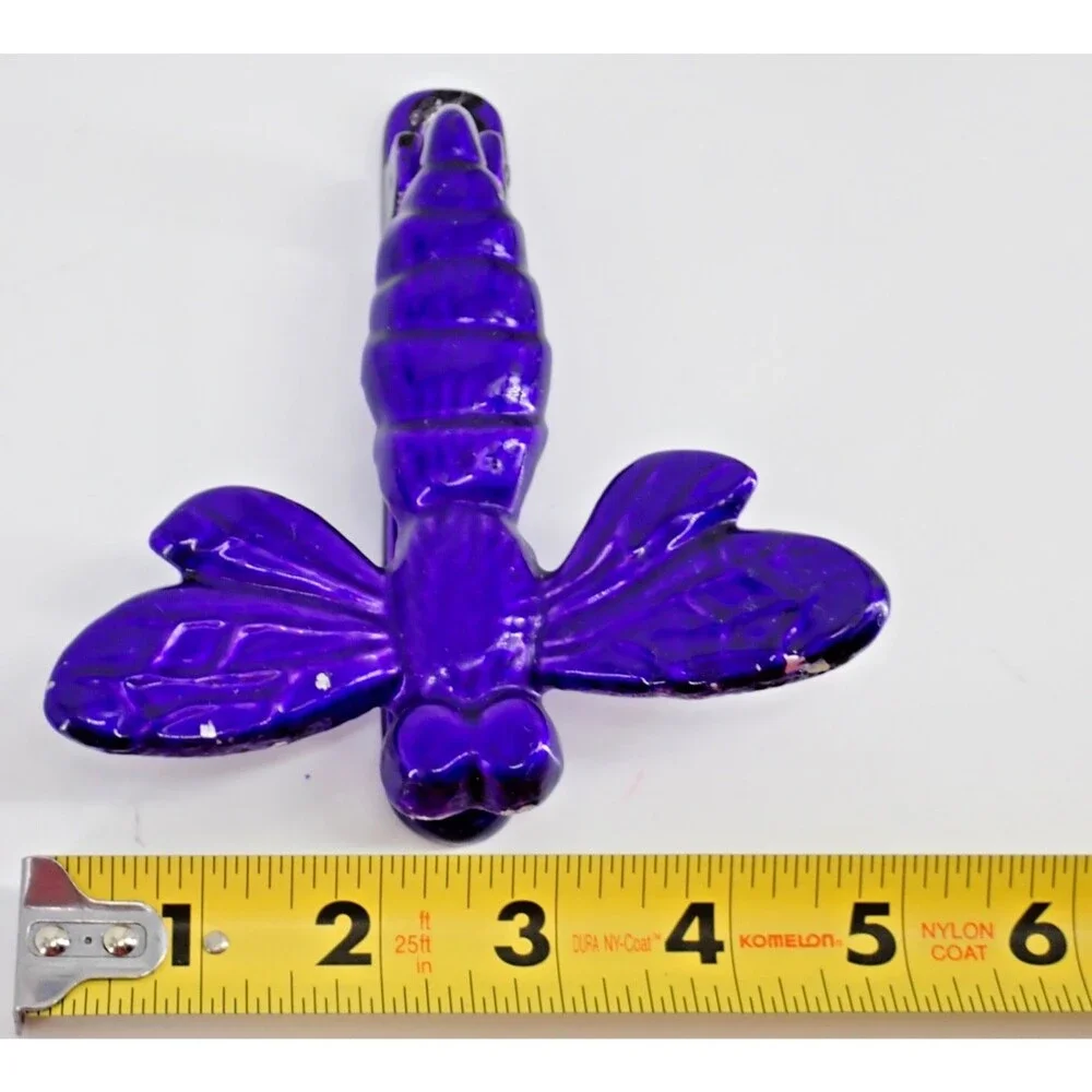 Vintage Rustic Cast Iron Deep Purple Dragonfly Door Knocker Colorful 5.5” X 5.5